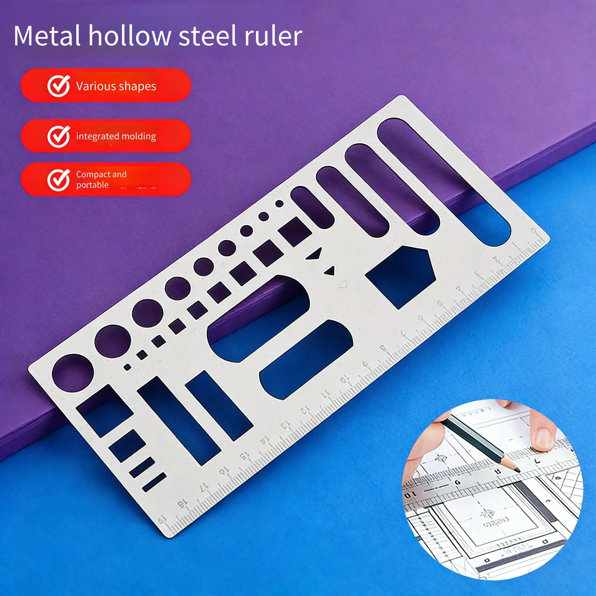 Multi-Function Metal Template Ruler | For Office Accounting, Student Drawing & Journaling | Stainless Steel Stencil
