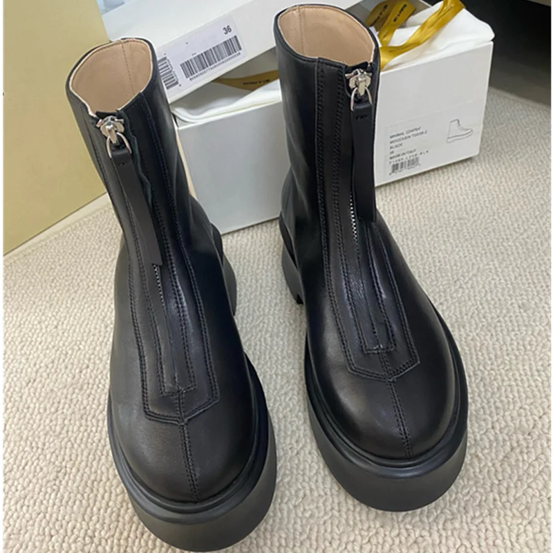 

Увядшая обувь высшего качества, британские модные кожаные полусапожки с застежкой-молнией, женские ботинки, увеличивающие рост на толстой подошве 6 см F