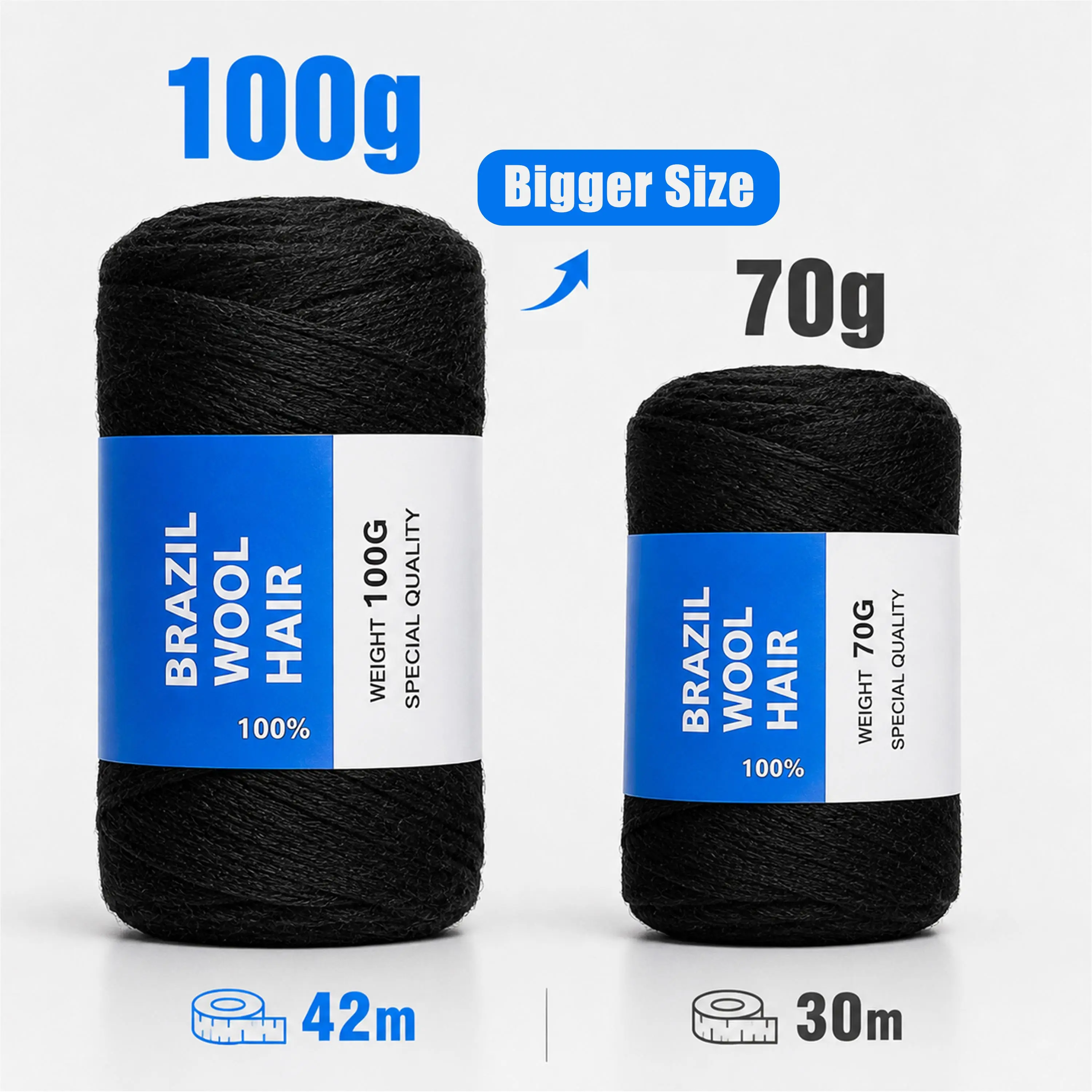 Exclusive Sale 100g 42m Super Long Black Brazilian Wool for African Women Braiding Hair Pre Stretched Synthetic Hair Extensions