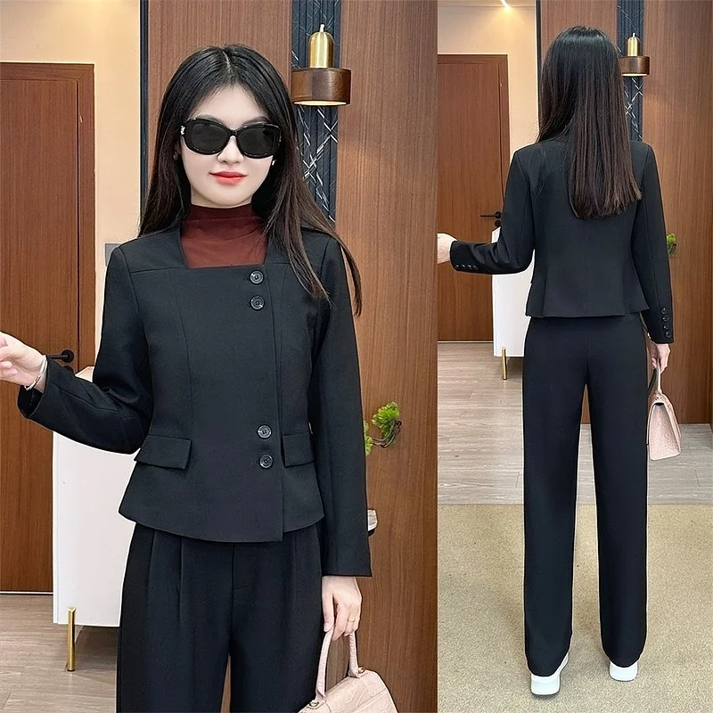 

Faionable ort Suit Set for Women Autumn 2024 Ele Youthful Small Stature Wide Leg Pants Two Piece Set Polyester Fiber