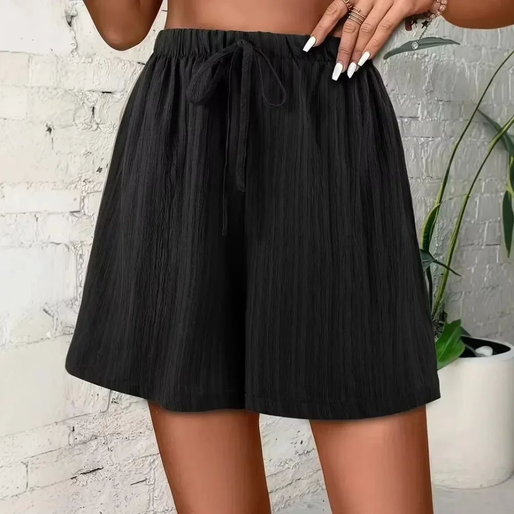 Women Summer New Solid Casual Shorts Elastic Waist Drawstring Loose Fit Soft Breathable Flattering Daily Beach Comfy Bottoms