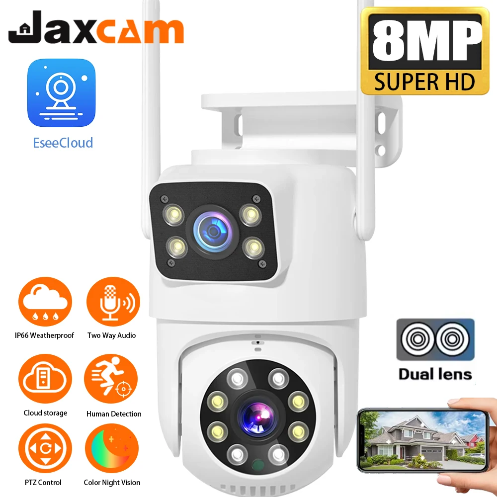 

4K 8MP Dual Lens PTZ WIFI Camera Full HD Dual Screen Ai Human Auto Tracking Outdoor 8MP Security Video Surveillance Camera