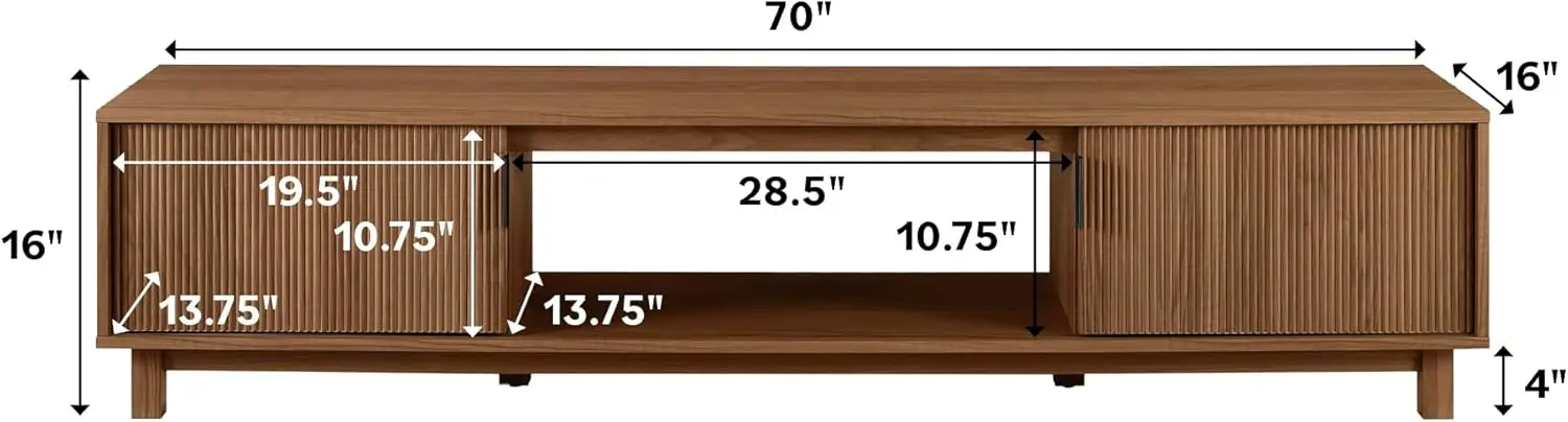 Suporte baixo moderno de porta canelada para TVs de até 80 polegadas, 70 x 15,75 x 16 polegadas, Mocha