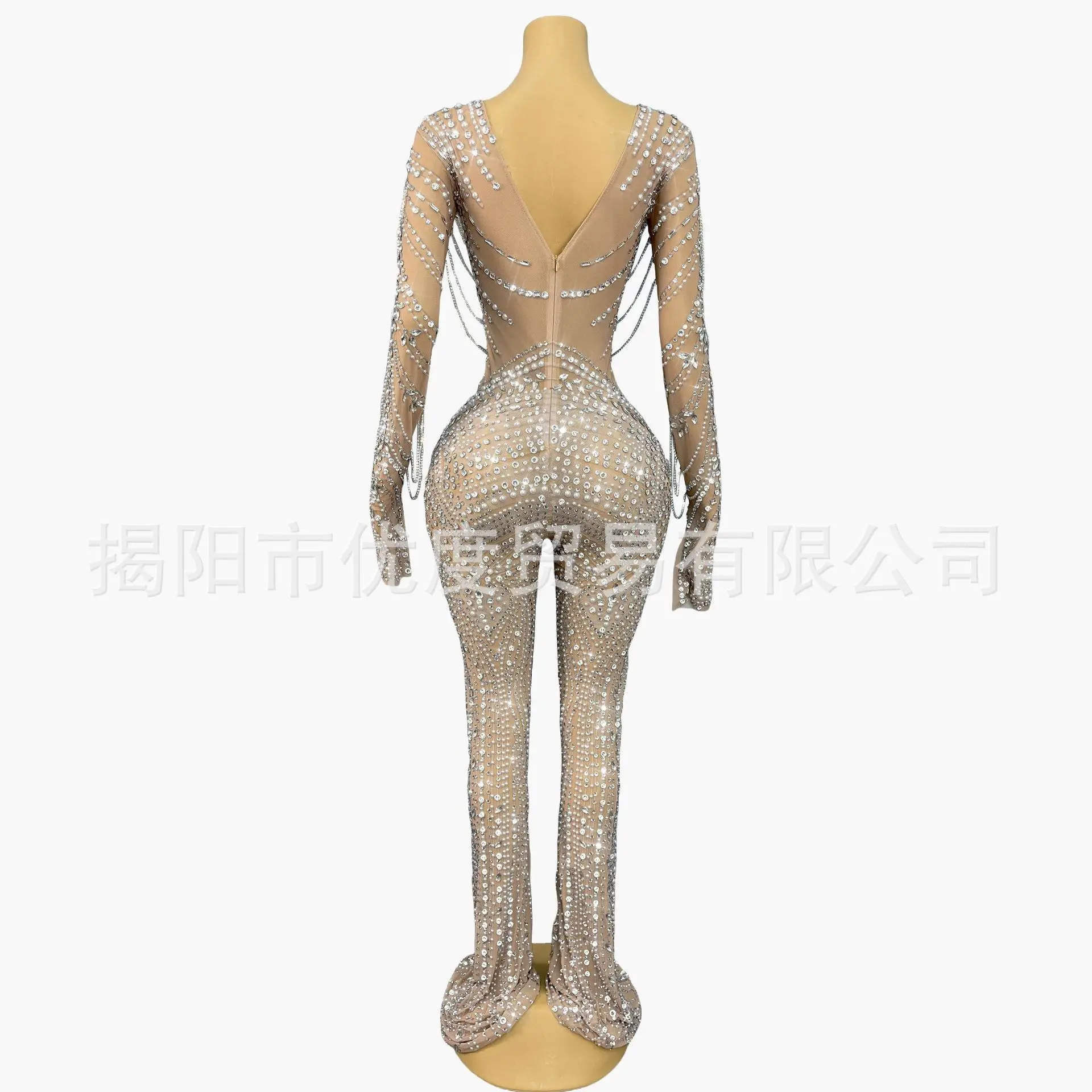 2026 الصناعة الثقيلة حجر الراين متوهج السراويل مثير منظور شبكة الماس سلسلة الأداء دعوى مرحلة الأداء فستان بذلة #4