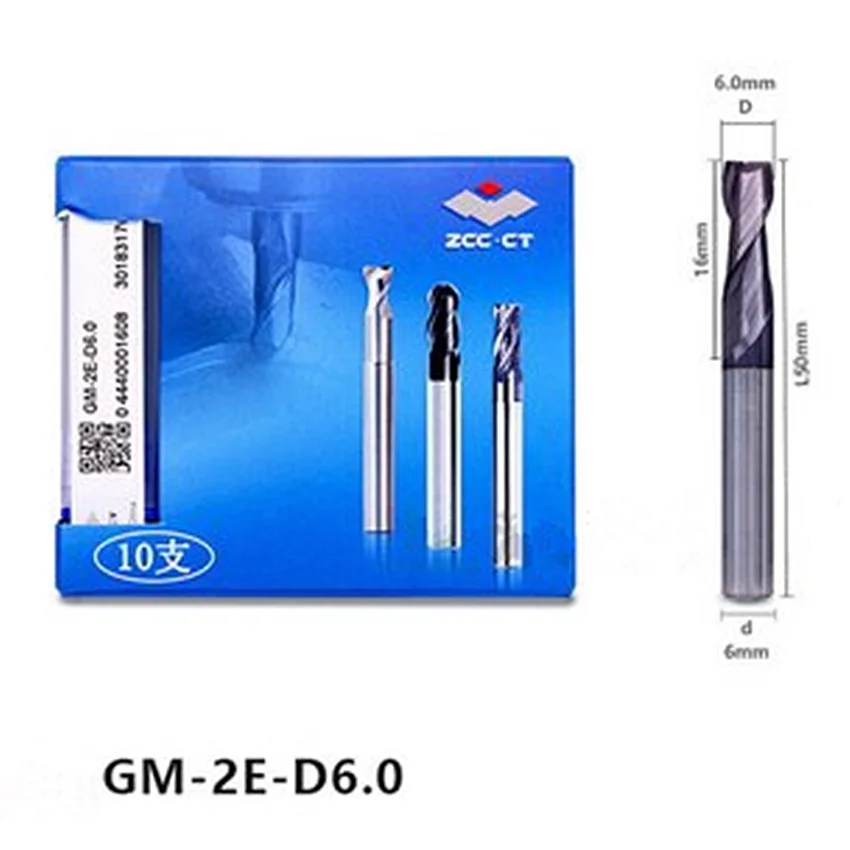 GM-2E-D6.0 ZCC.CT GM-2E Two edge straight shank flat end milling cutter Φ6.0*6*16*50 2T Flat End Mills 2 Flutes Flat End Mills