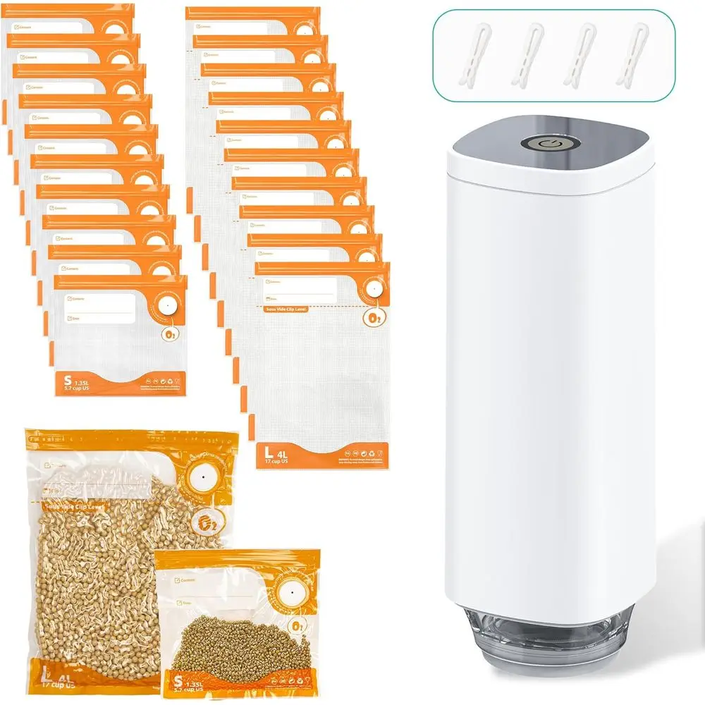 

27pcs Vacuum Sealer Kit: Reusable Sous Vide Bags, 1pc Electric Pump, 20 Bags, 6 Clips, Airtight Food Storage for Freshness, PA+P