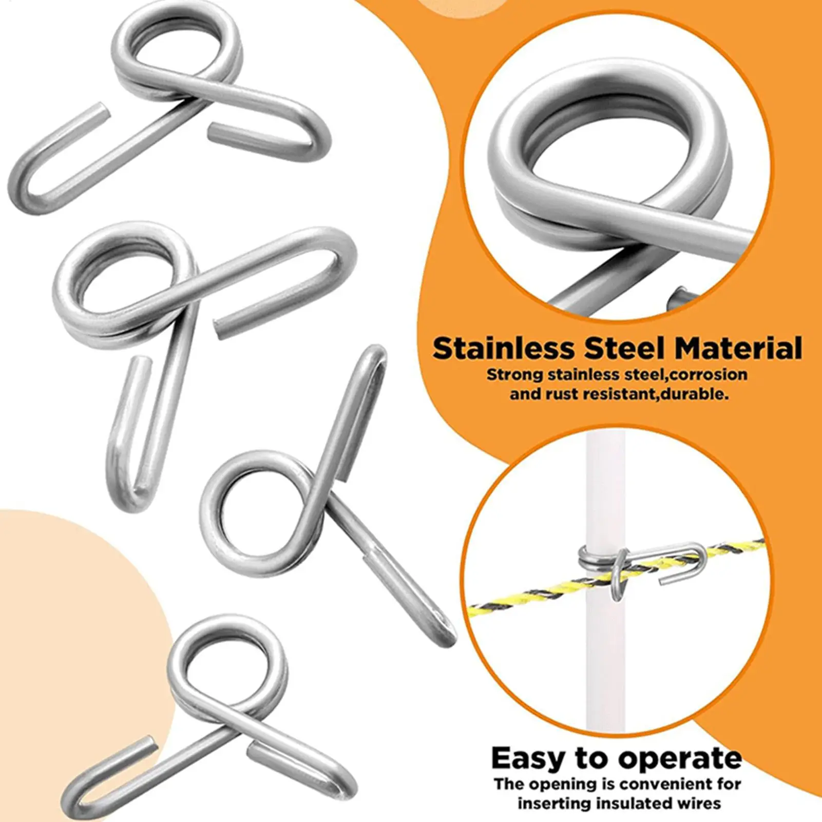 

Wire Fence Clips 50 Pieces Stainless Steel Fasteners Rod Post Clip For Outdoor Garden Greenhouse Cattle Livestock Enclosure
