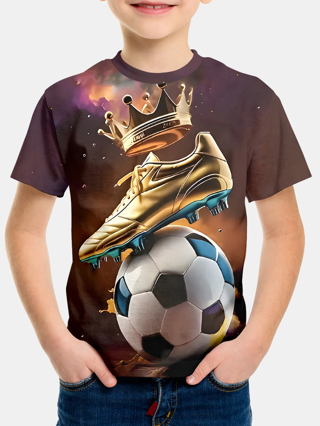 

Golden Football Shoe Boy's Shirt Children Top Shirts Kids Summer Clothes 2025 Children's Clothing Boys Short Sleeve Tops 2024