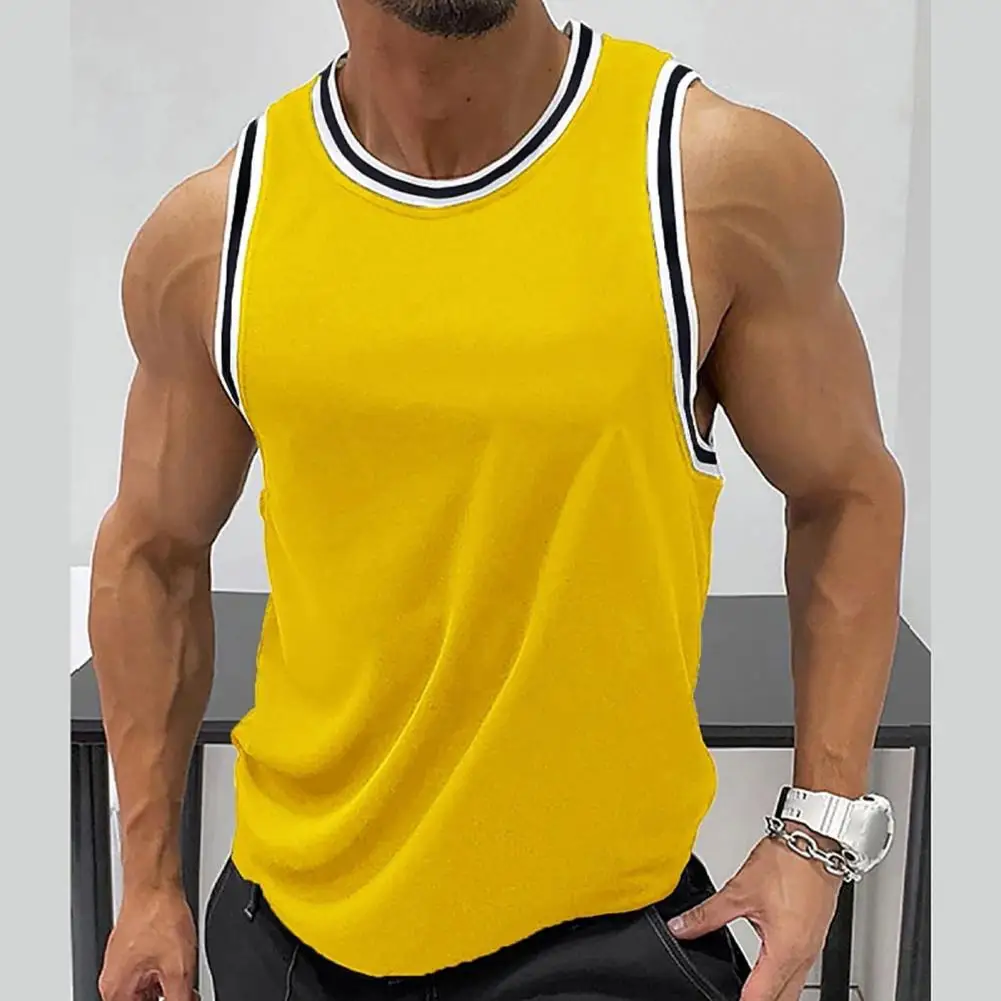 Men Polyester Vest Slim Fit Contrast Color Vest Quick Drying Training Tank Top for Men's Sport Fitness Outdoor Gym Undershirt