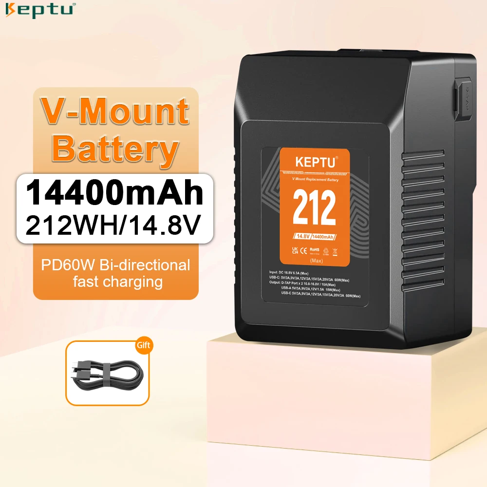 

V Mount V-Lock BP212 Battery PD Type C/D TaP/BP/USB-A Port for Sony Camcorder Camera Video Camera Camcorder LED Light