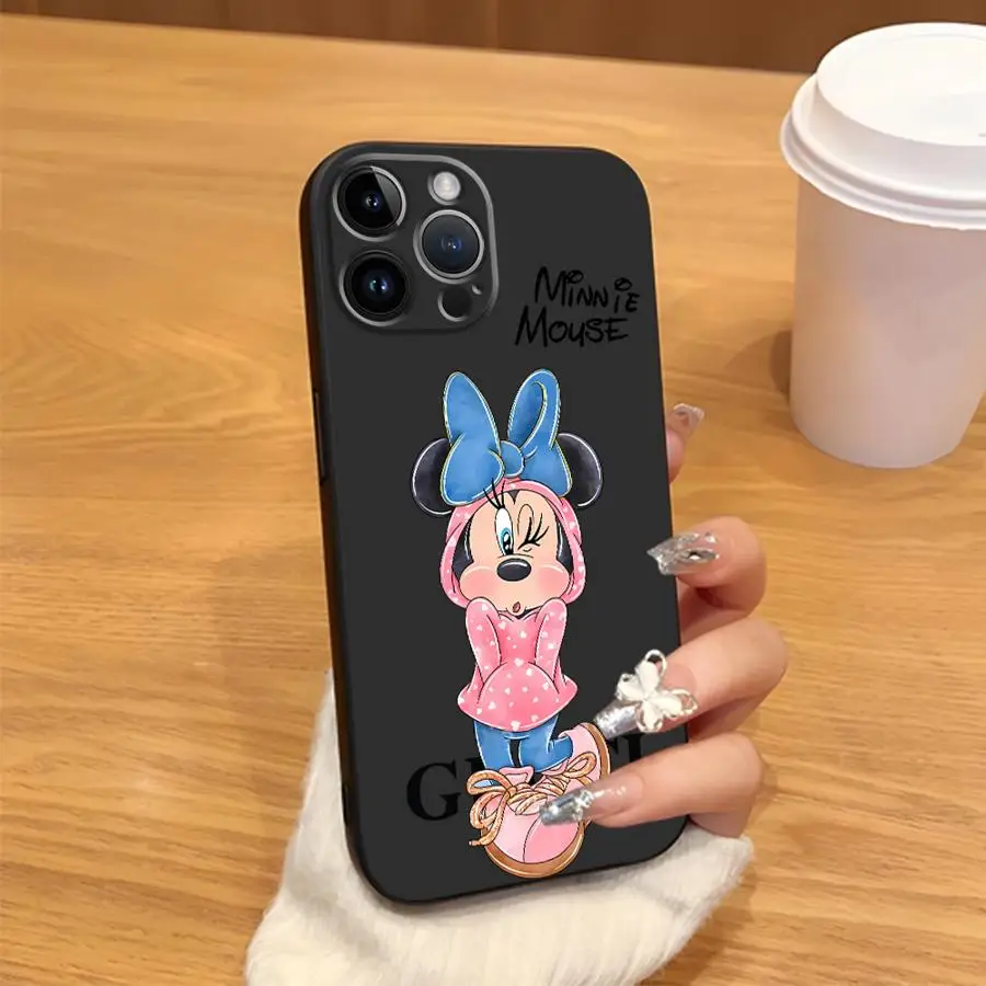 เคสโทรศัพท์ลายมินนี่มิกกี้น่ารักจากดิสนีย์ สำหรับ iPhone 7 8 XR XS Max 17Air 15 16 14 Plus 13 12 11 17 Pro Max สีดำ แบบนิ่ม