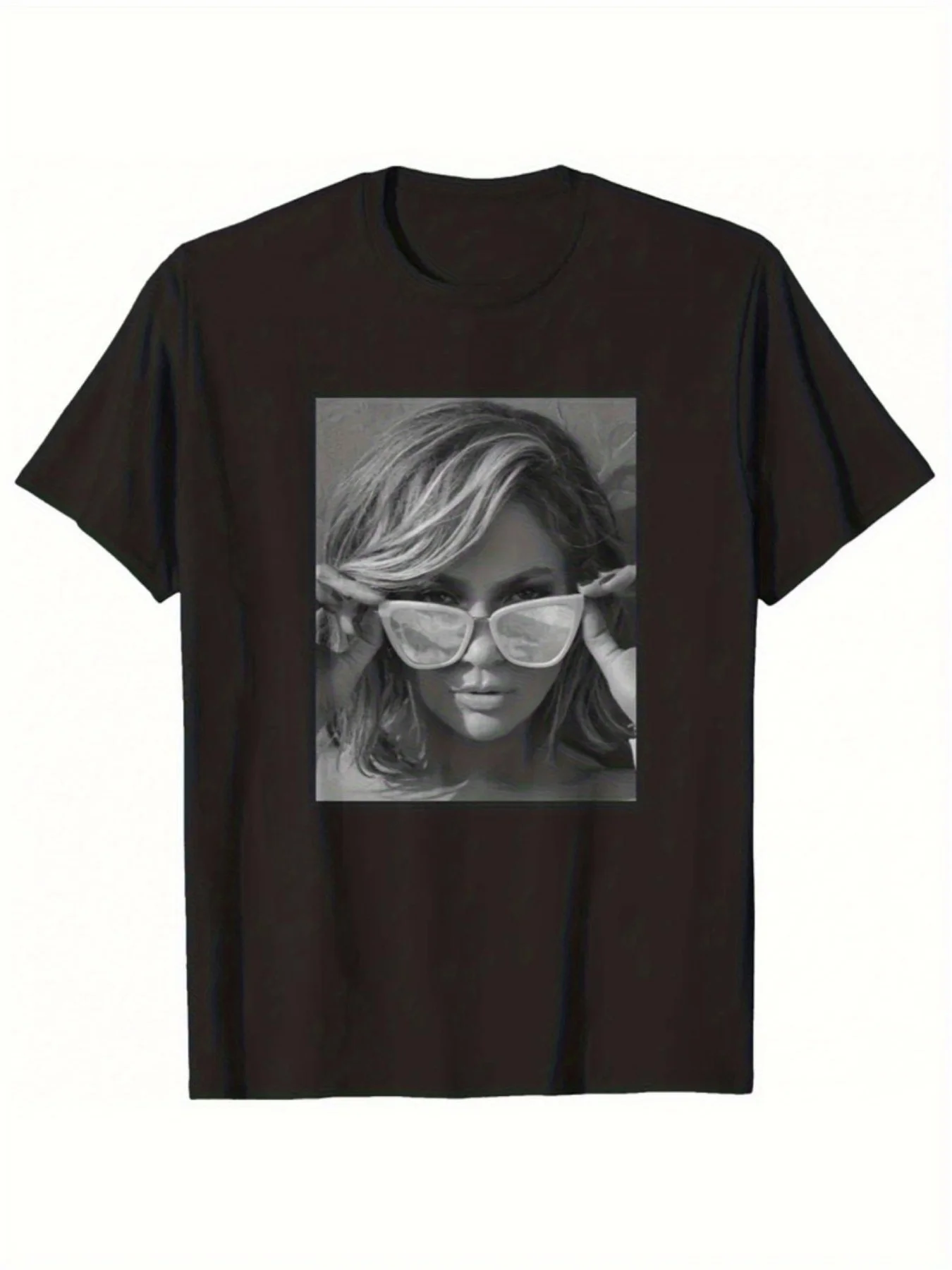 Camiseta con estampado de gafas de Jennifer Lopez JLO - Camiseta informal de manga corta con cuello redondo y diseño exclusivo, adecuada para todas las estaciones