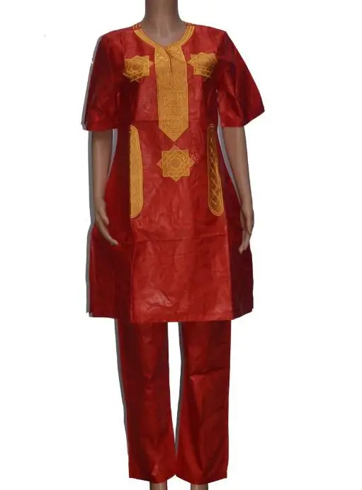 

African Traditional Clothing Women Summer Pant Suit Cotton Bazin Embroidery