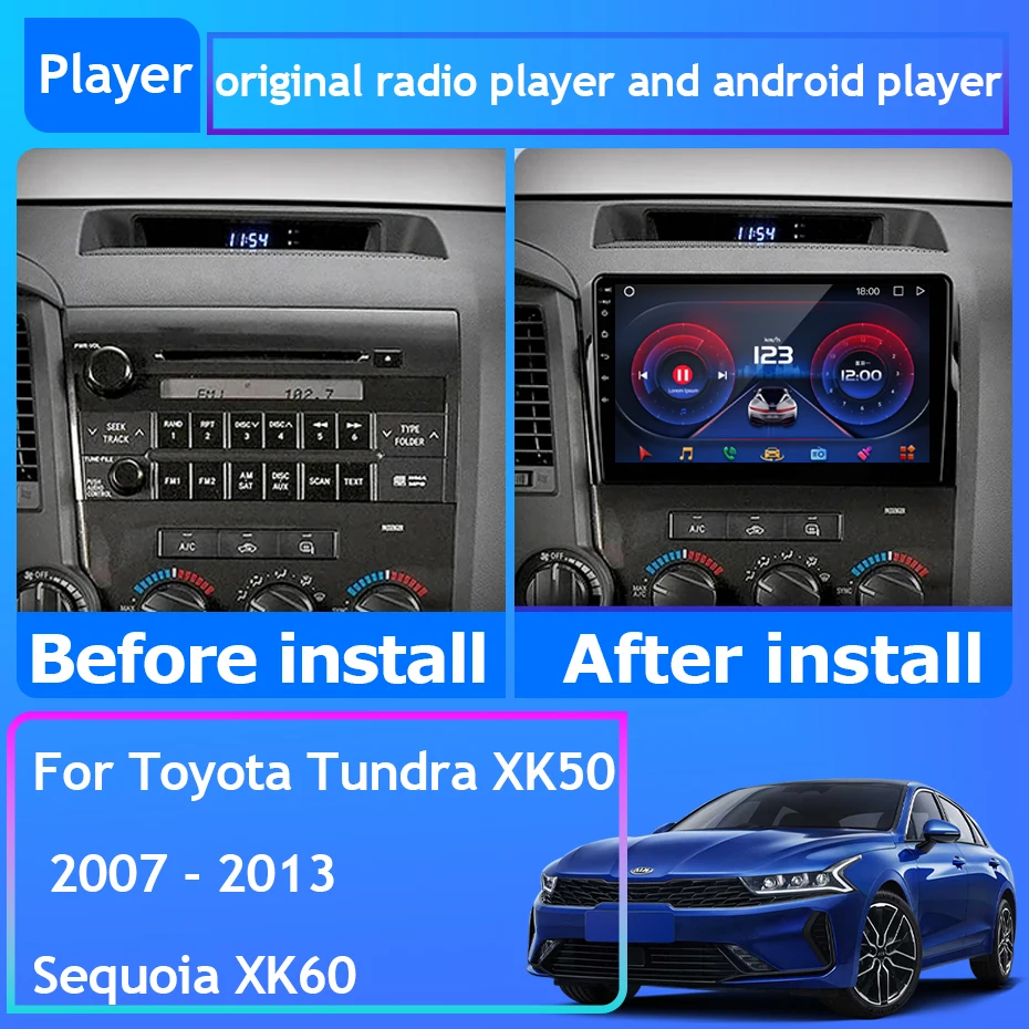 

Car Radio Android 13 For Toyota Tundra XK50 2007 - 2013 Sequoia XK60 2008 - 2017 GPS Navigation Android Auto No 2din BT