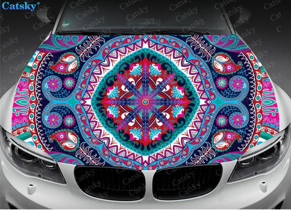 Ethnic Style Printstyle,Mandala,Car Floor Mats,Car hood wrap lion decal, bonnet vinyl sticker,  CUSTOM made to Fit Any Car