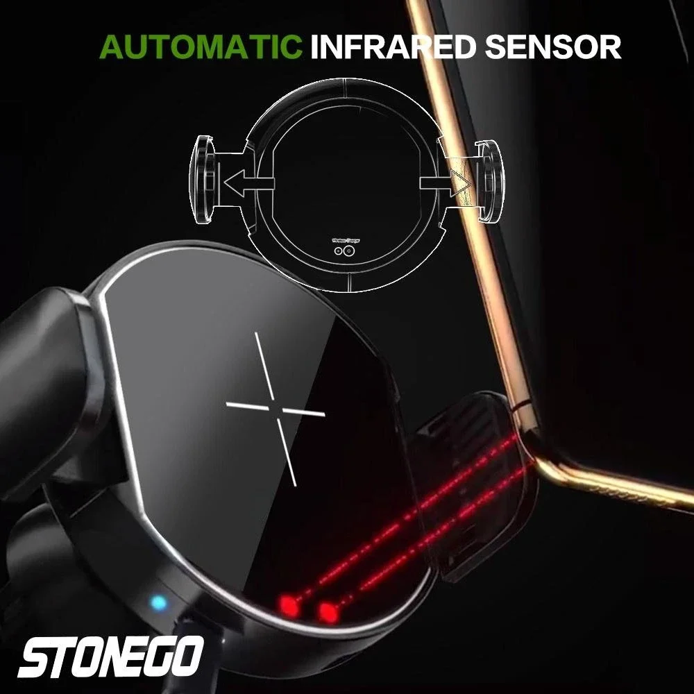 شاحن سيارة لاسلكي سريع Qi بقدرة 10 وات لهواتف iPhone وSamsung وAndroid QC 2 0 3 0 حامل تنفيس لوحة القيادة الآمنة