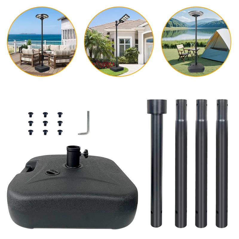 Multifunctional Water Tank with Splice Light Pole Set Outdoor Garden LED Lamp Stand Adjustable Height