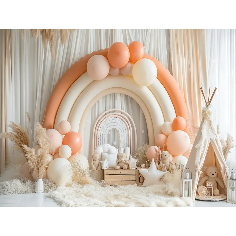 Happy Birthday Party Photography Backdrop Baby Shower Newborn Portrait Colorful Balloon Arch Decor Photo Studio Background AR-05