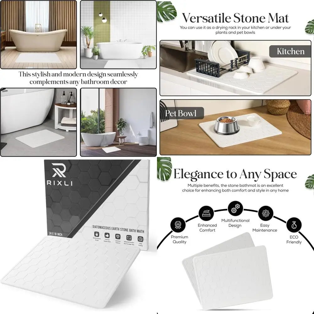 

Eco-Friendly XL Diatomaceous Earth Stone Bath Mat, 18x24 Inches - Quick Drying, Multipurpose for Bathroom, Kitchen, and Pet Bowl