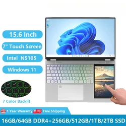 Greatium-ordenadores portátiles G56 con pantalla táctil Dual, Notebook para juegos con Windows 11, PC estrecho de 15,6 pulgadas + 7 pulgadas, Intel N5105, 16Gb de RAM + 1TB, M.2, 5G, WiFi