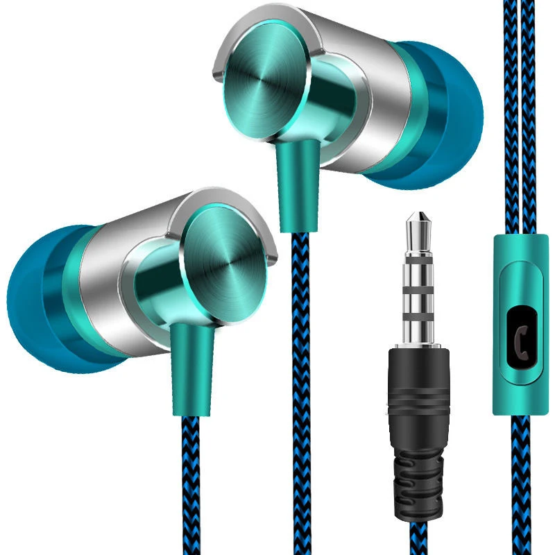 Wired In-Ear Headphones Noise-Cancelling Bass Stereo Earphone With Nylon Cable Headphone For Mobile Phone Music Earbuds