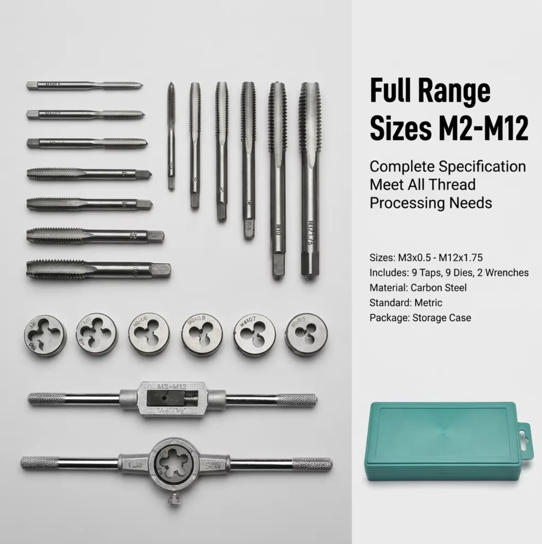 12/20PCS Tap and Die Set Metric Wrench Cut M3-M12 Hand Threading Tool Tungsten Carbide Tap Die Screw Thread Making Tool Bit Set