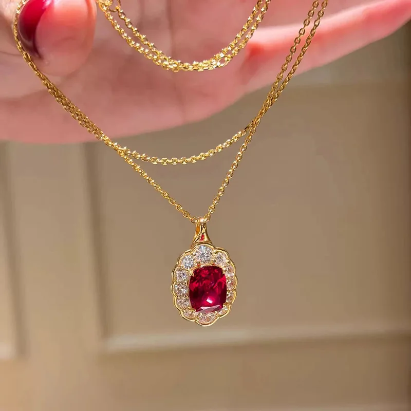 Luxury 6x8mm Lab Grown Diamond Adjustable Necklace Pendants for Women - Bridal Wedding Engagement Gold Plated Jewelry Gift