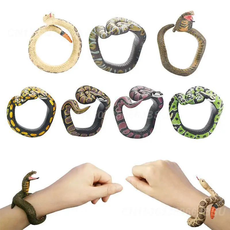 Tricky Spoof Simulation Snake Toy Snake Bracelet Simulation Animal Model Realistic Appearance Portable Suitable For Halloween