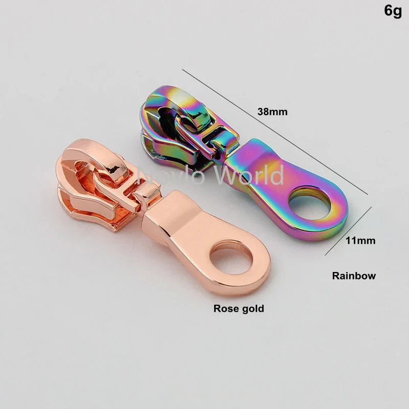 10-50pcs 2 colors 38*11mm 5# rose gold rainbow nylon head teeth zipper slider with puller for clothing purse and wholesale price