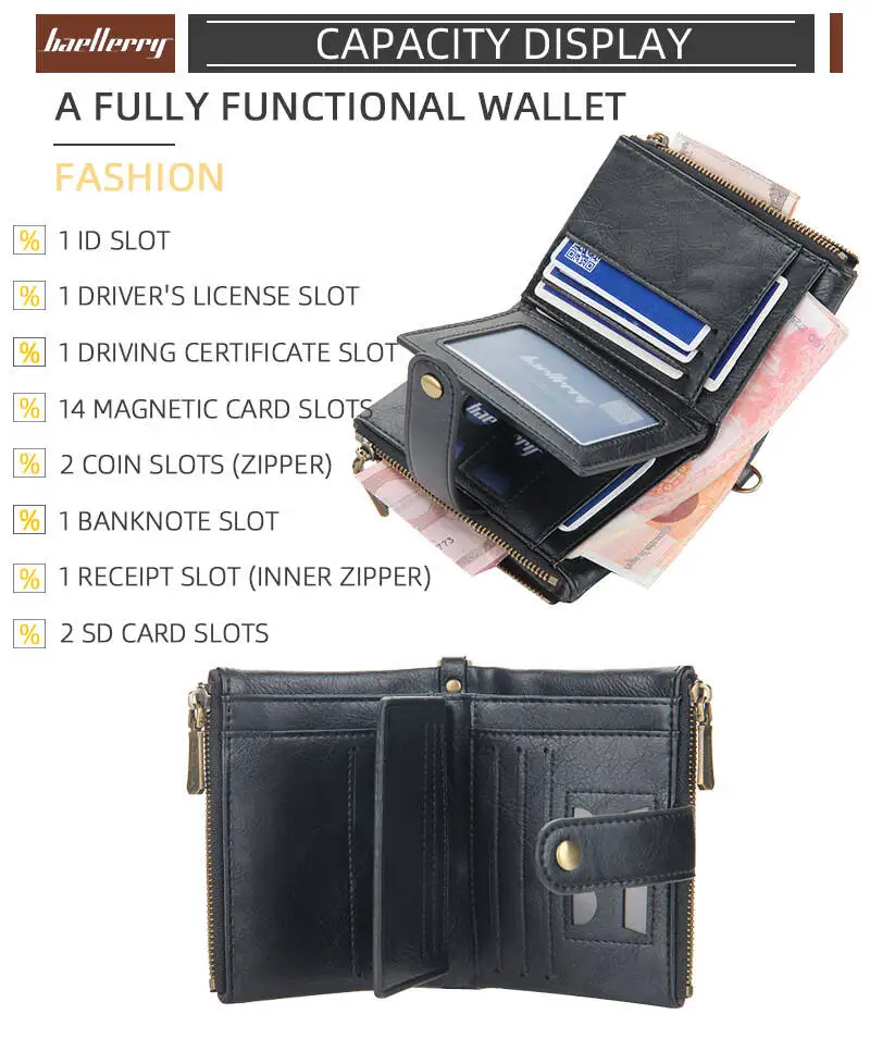 Baellerry Cardholder Wallet Men RFID Genuine Leather Organizer Wallets With Coin Pocket Short Desigh Clutch Purse With ID Window