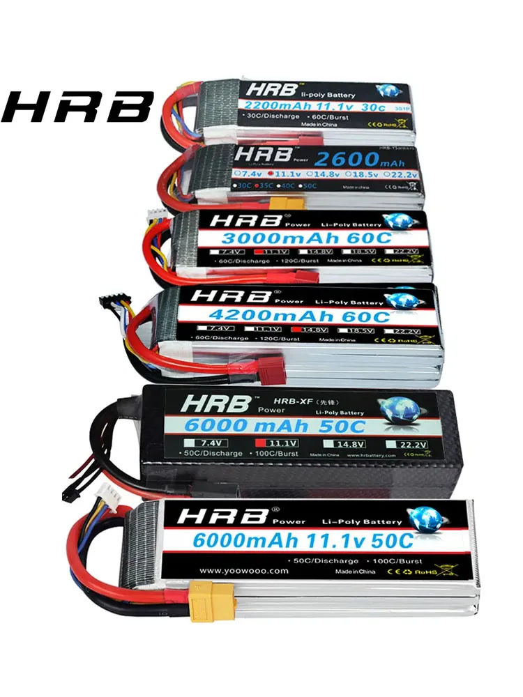 2 قطعة HRB 3S 4S 6S يبو بطارية 1300mah 1500mah 1800mah 2200mah 3000mah 4000mah 5000mah 6000mah RC بطارية 22.2v 14.8v 11.1v يبو