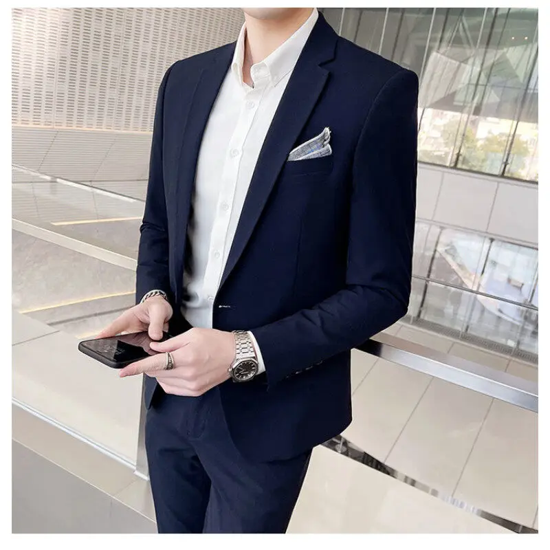 

2025 High quality fashion business (suit + trousers) new men's British style wedding trend two-piece set