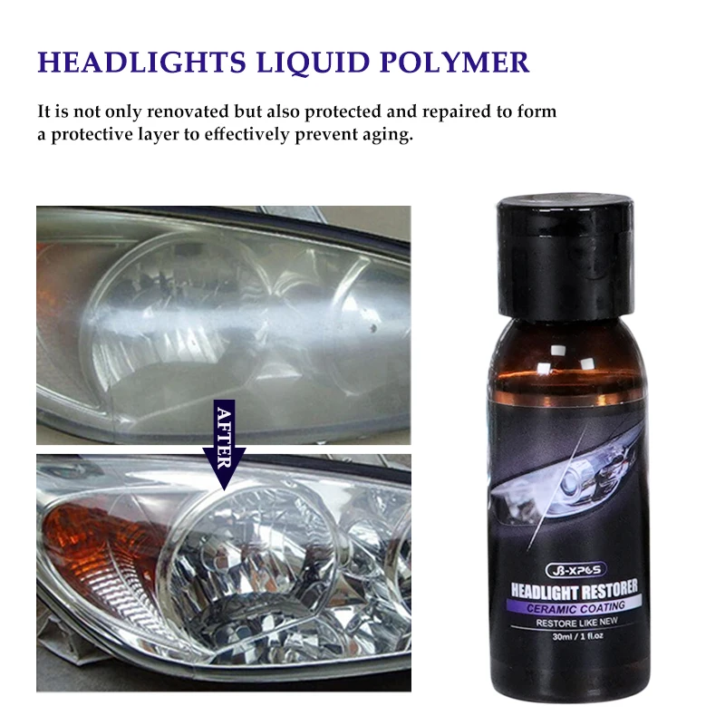 Car Headlight Restoration Kit Oxidative Yellowing Repair Liquid Polymer Refurbishment Lens Headlight Polishing 30ml