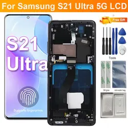 S21Ultra Screen with Fingerprints, for Samsung Galaxy S21 Ultra 5G G998B Lcd Display with Frame Touch Digital Screen Replacement