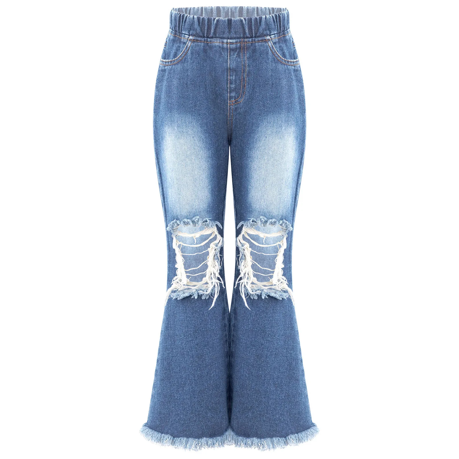 

Kids Girls Jeans Casual Pants Ripped Tassel Bell-bottom Denim Trousers 2022 Spring Summer Children Girl Clothes Teens Jeans