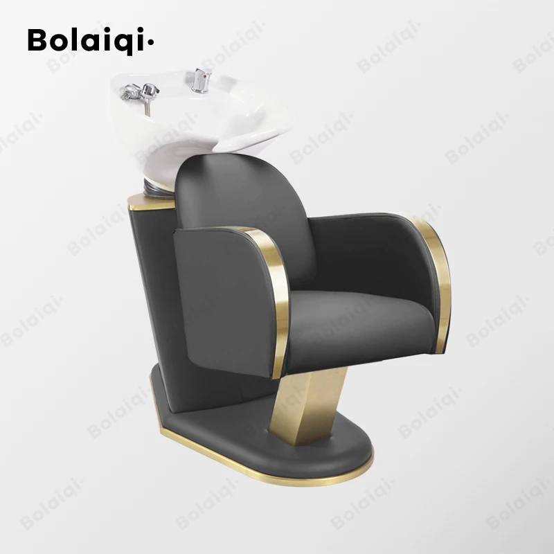 

BOLAIQI Hair Salon Washing Bowl Chair Gold Salon Furniture Hair Washing Chair Luxury Grey Shampoo Chair