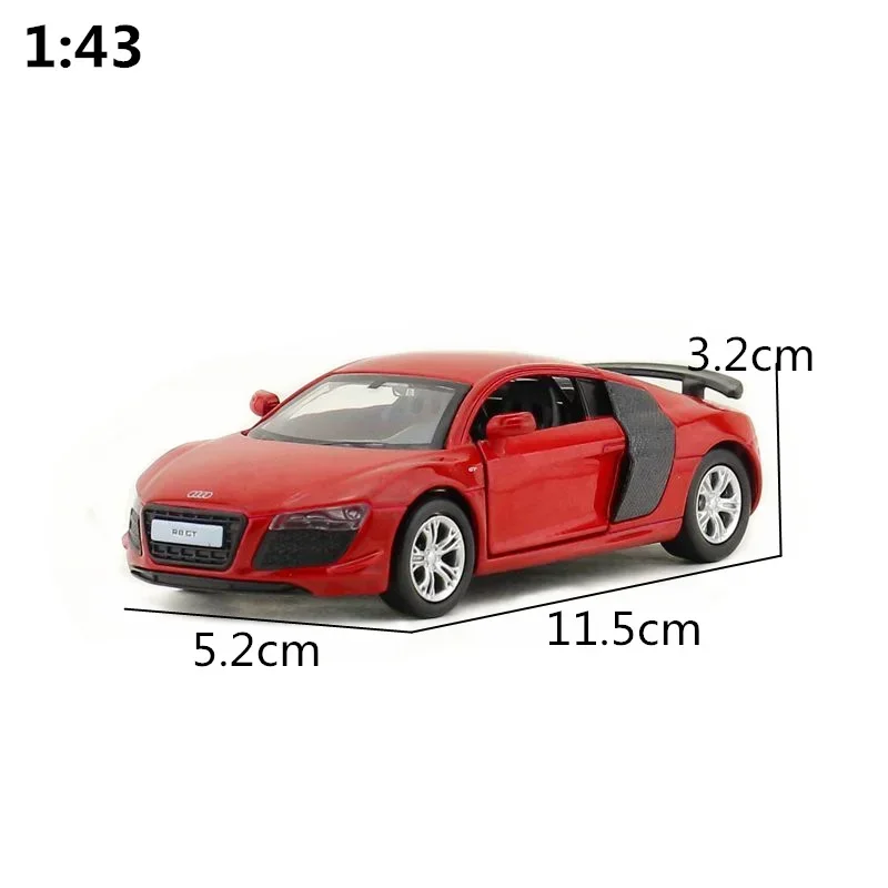1:43 Audi R8 GT convertible aleación vehículo extraíble modelo Diecast Metal modelo coche color al azar
