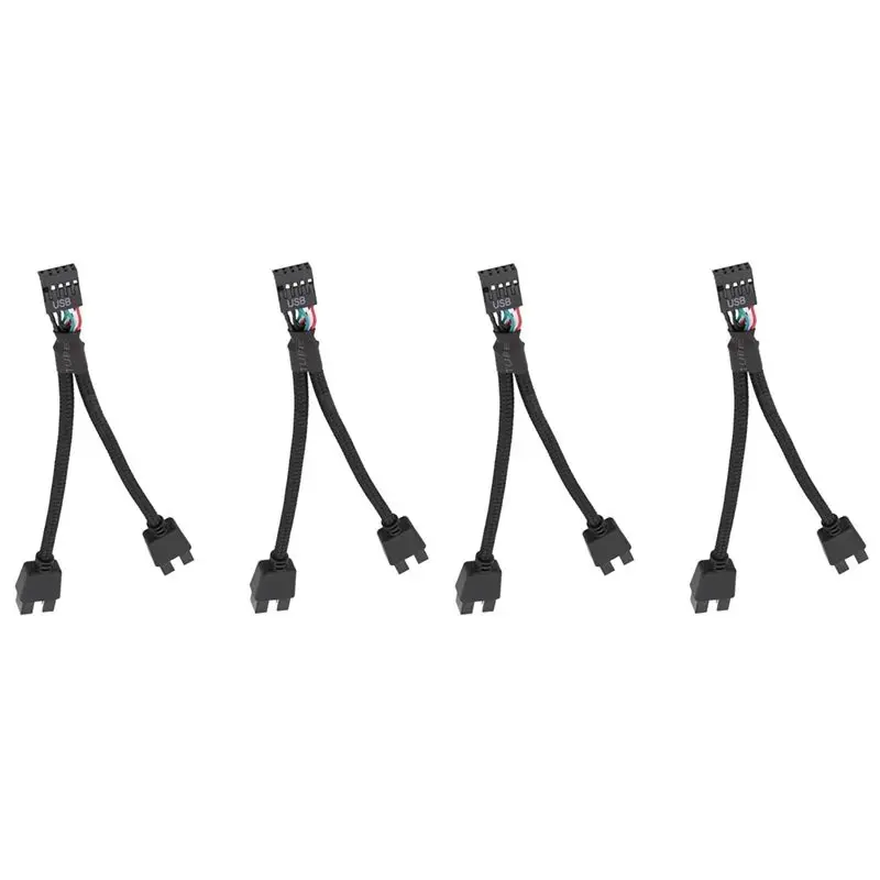 4Pcs Computer Motherboard USB 2.0 9 Pin To Dual 9 Pin Extension Cable Y Splitter Audio HD Extension Cable Black