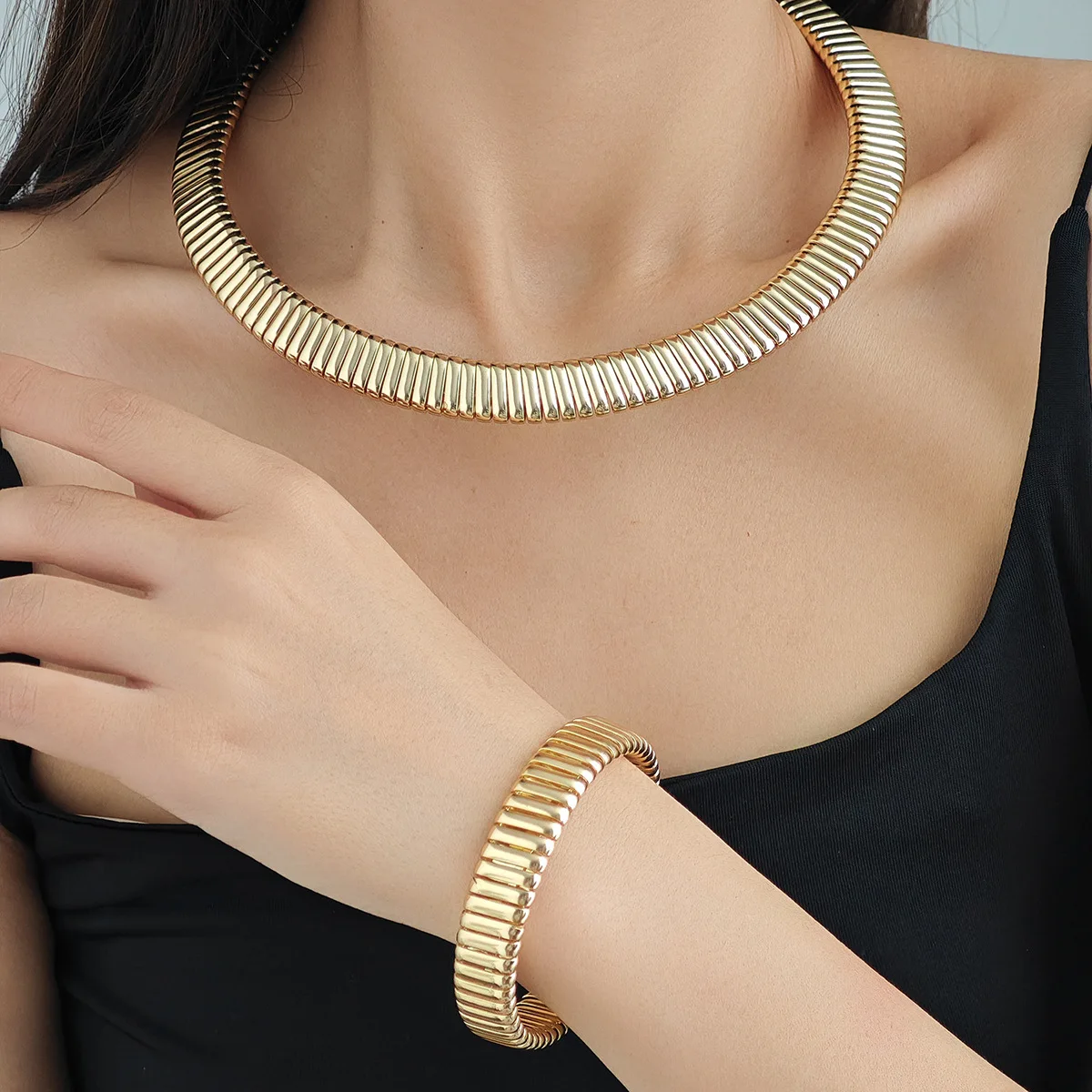 necklace bracelet  Flex Snake Chain Cuff Bracelet 18k Gold Plated Wide Bracelet Bangle Fashion Jewelry Women Gift