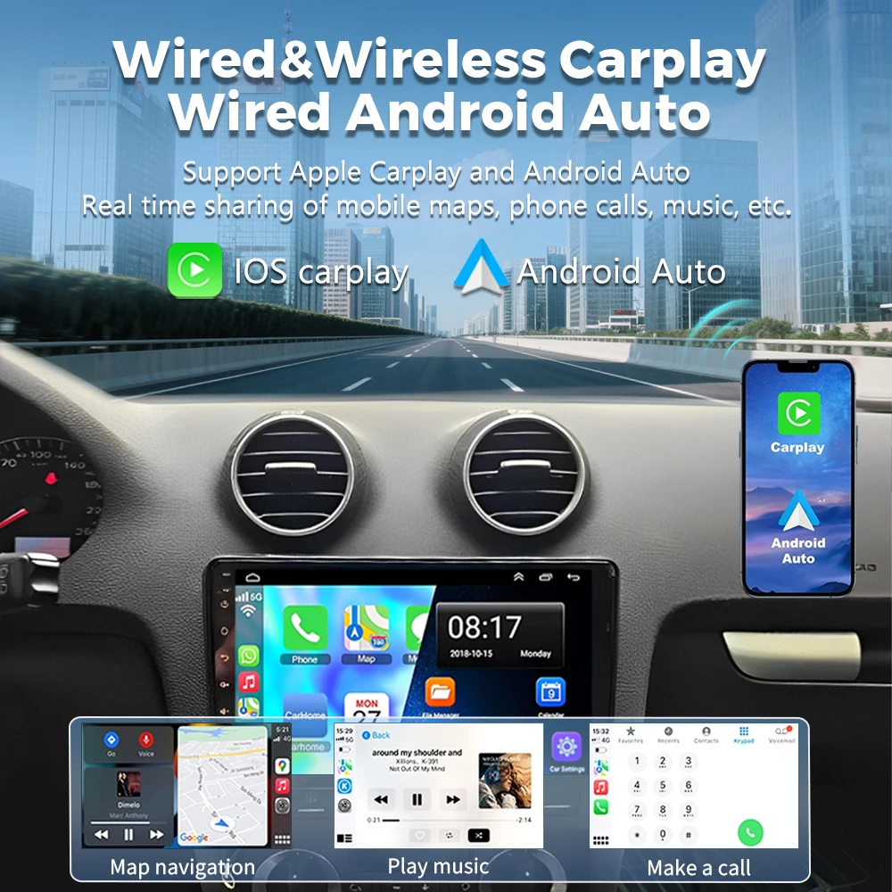 Android 16 Carplay Auto GPS Navigation Radio Multimedia Player For Audi A3 8P 2003-2013 Qualcomm video Stereo Car Radio WIFI BT