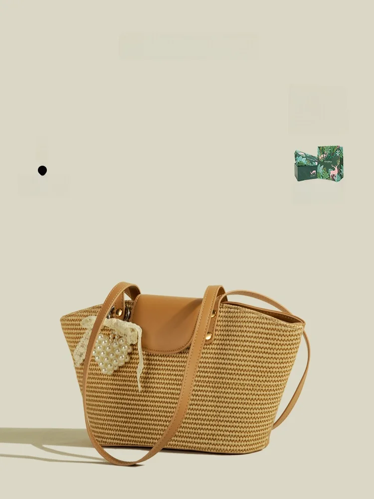 

MuziKai Large Capacity Straw Woven Tote Bag Women's Commuter Bag Fashionable Simple Design for Outdoor Use Shoulder Bag