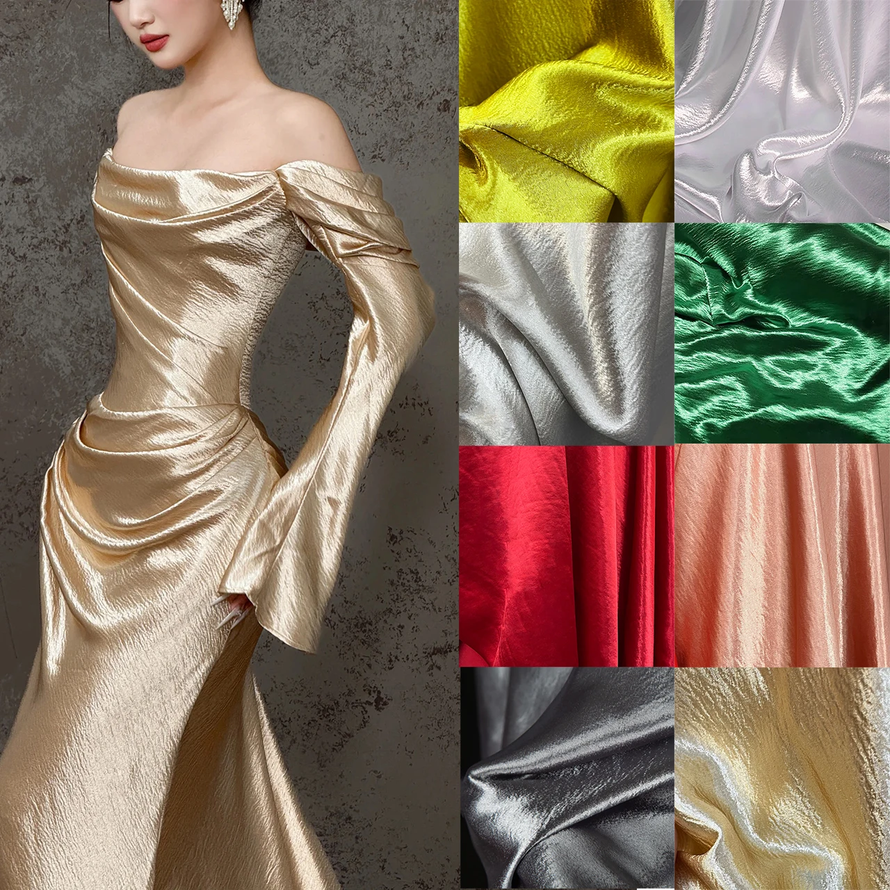 

Белое, золотое, серебряное, ультра-яркое, блестящее креповое атласное платье «рыбий хвост», свадебное платье, костюм для выступлений, модная ткань
