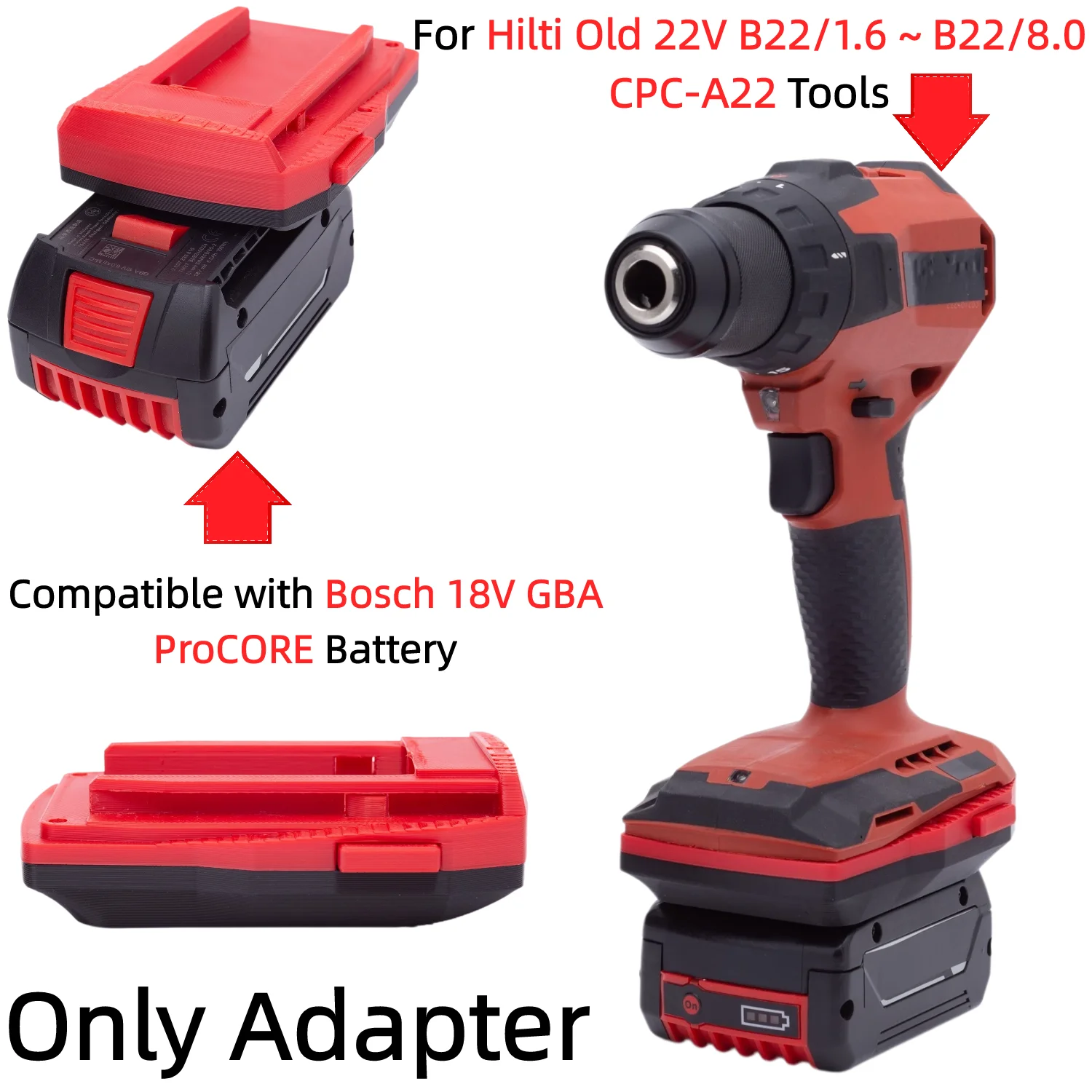 Battery Adapter for Bosch 18V GBA ProCORE Battery To Hilti Old 22V B22/1.6 ~ B22/8.0 CPC‑A22 Drill Impact Wrench(Only Adapter)