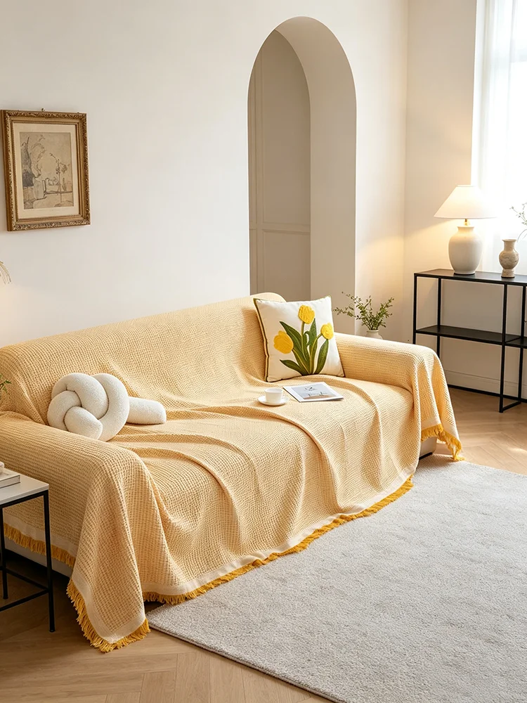 1Pc Sofa Non-slip Full Cover Dustproof All Season Living Room Home Decor Sectional Couch Fit Cream Cottage Style