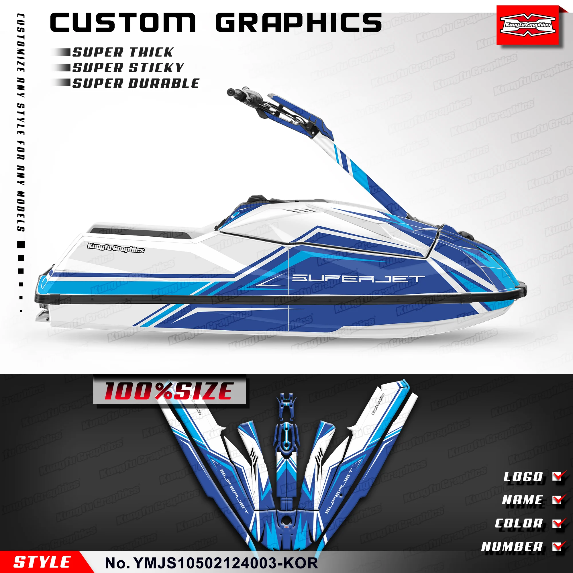 KUNGFU Graphics Kit de decalque à prova d'água, Qualidade gráfica Adesivo, Yamaha PWC Super Jet Ski 1050 SJ1050 SuperJet1050 2021 2022 2023 2024