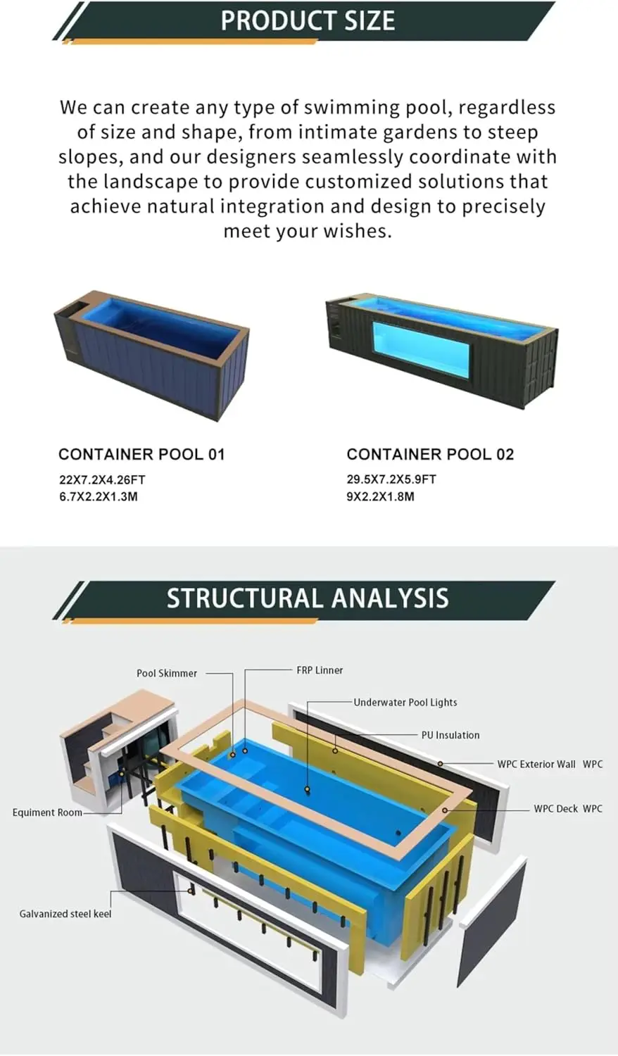 Customizable Container Swimming Pool 20ft Prefabricated Container Swimming Pool Suitable for DIY Installation in Small Yard