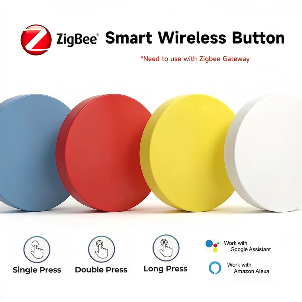 Zigbee Smart Wireless Button Switches for Tuya Smart Life APP Intelligent Scene Linkage Switch Support Alexa Google Assistant