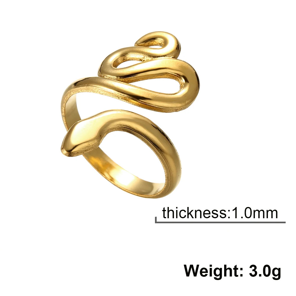 Gold‑Color Punk Serpent Snake Stainless Steel Ring for Women Men,Unisex Animal‑Shape Fashion Finger Jewelry for Party Daily Wear,Support Wholesale Bulk Order Accessories