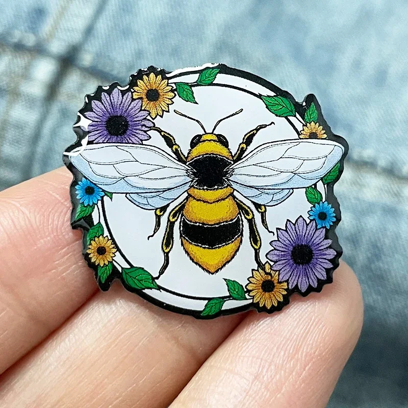 Flowers Honey Bees Honeybee Bumblebee Enamel Pin Badge Lapel Pins Brooch Insect Art Jewelry Gift