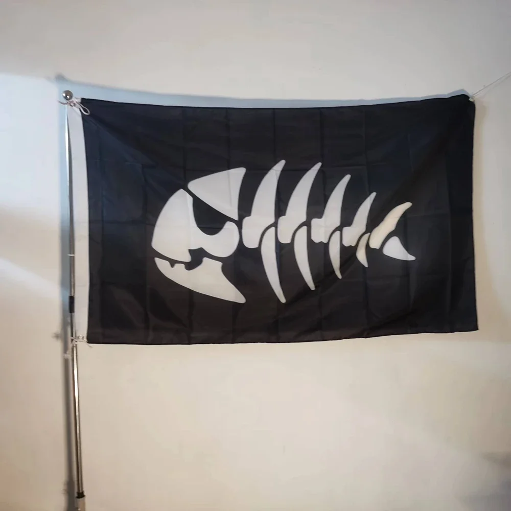 Black Pirate Fish Flag Fly Hang Outdoor For Decoration 90x150CM Polyester